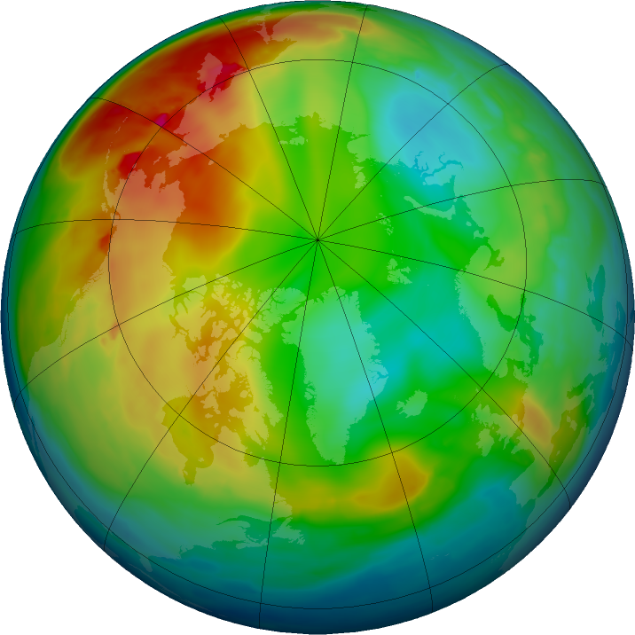 Arctic ozone map for 06 January 2016